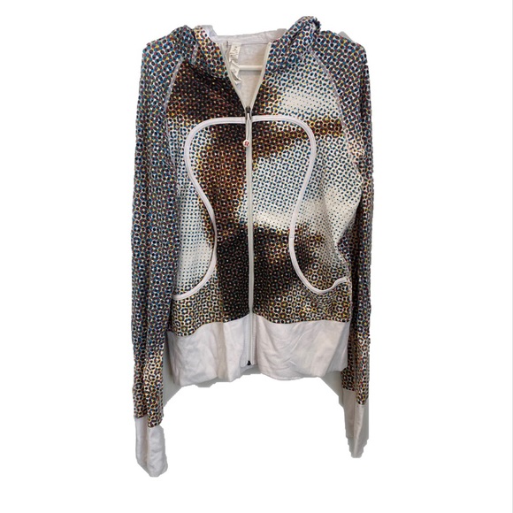 lululemon athletica Tops - Lululemon Athletica size 10 scuba hoodie white with multiple coloured dots